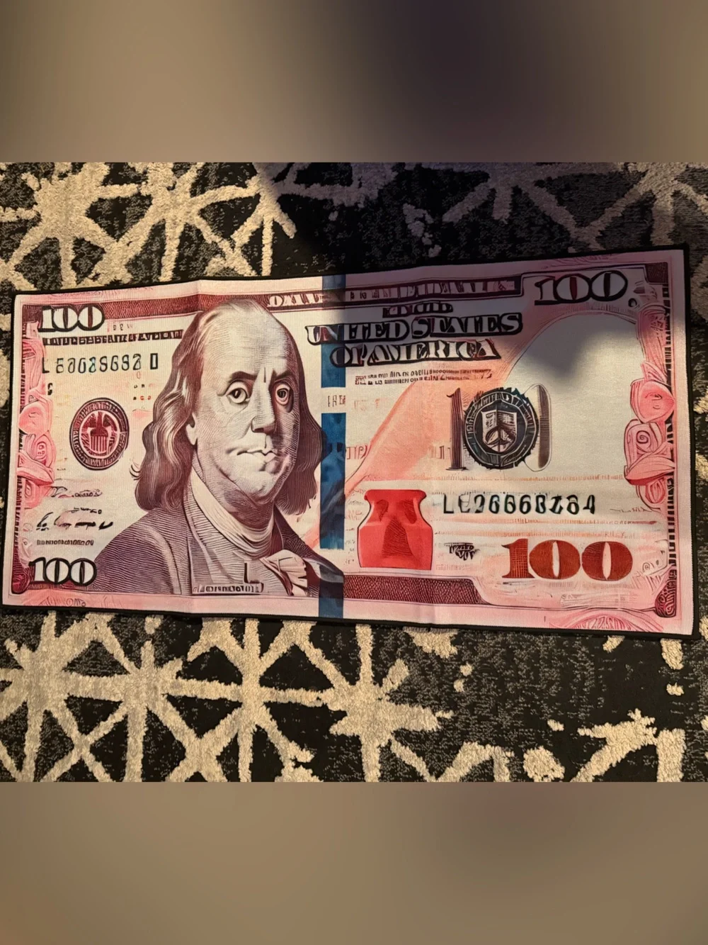 Exotic blue face $100 bill rug Pink with Blue strip
